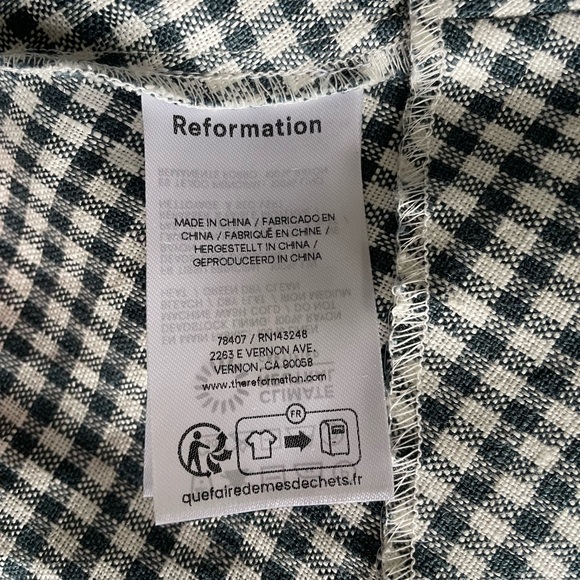 NEW Reformation Balia Midi Linen Dress Slate Check Plaid Navy White | US 2 UK 4 - Picture 9 of 15